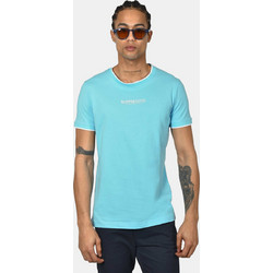 Ανδρικό T-shirt Normal Fit από 100% Βαμβάκι με Λευκή Ρίγα στο Γιακά & Minimal Logo Print - ΤΙΡΚΟΥΑΖ