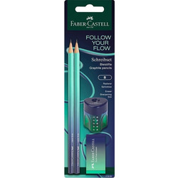 Σετ Faber Castell Μολύβια-Γόμα-Ξύστρα B 4Τεμ. Flow Buzzing Blue 118406