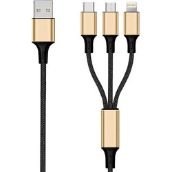 2GO Braided USB to Lightning / Type-C / micro USB Cable Χρυσό 1.5m (797152)