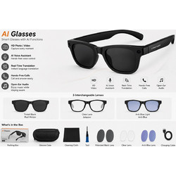 AI Smart Glasses με Κάμερα HD & 3 Φακούς
