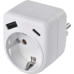 Αντάπτορας σούκο 1 USB-A & 1 Type C λευκός P0075-EMOS P0075