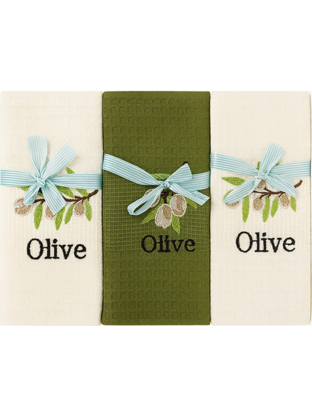 Σετ Ποτηρόπανα 12 Τεμαχίων 40x60 Cosmin Olive Set Green+White