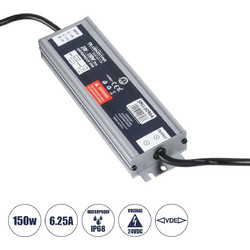 LUMISPLASH 60964 Τροφοδοτικό/Μετασχηματιστής Class II SELV 150W 6.25A DC 24V Αδιάβροχο IP68 - AC 220-240V σε DC 24V - Μ20 x Π5.5 x Υ2.5