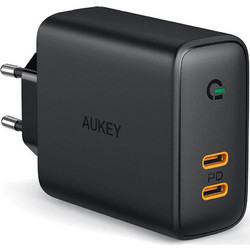 Aukey Φορτιστής Χωρίς Καλώδιο με 2 Θύρες USB-C Power Delivery Black PA-D2