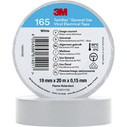 3M Temflex 165, 20m Λευκή Μονωτική Ταινία Βινυλίου 19mmX0,15mm