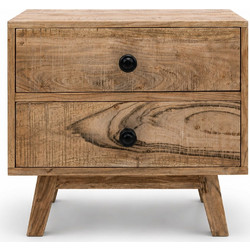 Artekko Attari Καφέ Κομοδίνο με 2 Συρτάρια από Ξύλο Teak (50x35.5x45.5)cm 720-2131