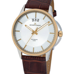Jacques Lemans Classic Syndey Silver & Gold Case Ανδρικό Ρολόι με Καφέ Δερμάτινο Λουράκι 1-1540H
