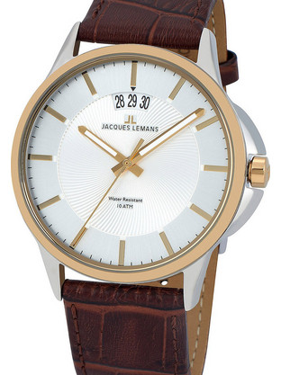 Jacques Lemans Classic Syndey Silver & Gold Case Ανδρικό Ρολόι με Καφέ Δερμάτινο Λουράκι 1-1540H