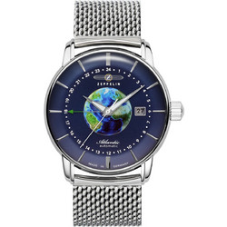 Zeppelin Atlantik GMT Ανδρικό Ρολόι Αυτόματο με Ασημί Μεταλλικό Μπρασελέ 8468M-3