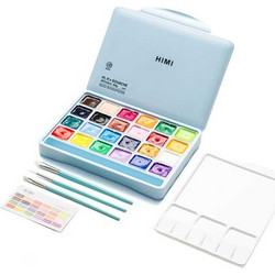 HIMI Jelly Cup Gouache Σετ 24 Χρωμάτων με 3 Πινέλα & Παλέτα Ανάμιξης Ice Blue Case Edition