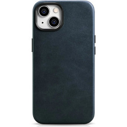 iCarer Oil Wax Premium Leather Case iPhone 14 Plus Magnetic Leather Case with MagSafe Dark Blue - (WMI14220703-BU)