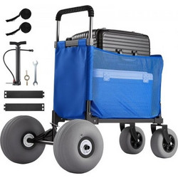 VEVOR Beach Cart with Large Wheels for Sand, 75kg Load Capacity, Heavy Duty Folding Beach Wagon with 300 mm Balloon Wheels, Storage Bag, 845-1140 mm Adjustable Height, Dolly for Camping Fishing Garden