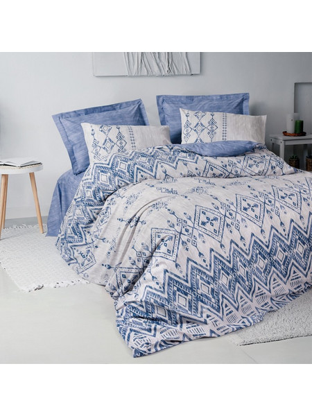 Σετ παπλωματοθήκη Cleo Cotton Box 4 τμχ Διπλή (200x220) χρώμα μπλε