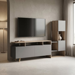 Σύνθετο σαλονιού Defry pakoworld sonoma-ανθρακί 177.5x31.5x110εκ