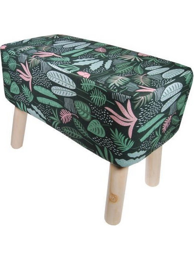 Σκαμπώ Υφασμάτινο Floral Με Ξύλινα Πόδια Nextdeco Υ37x50x27εκ