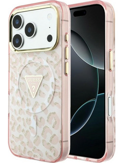 Guess IML Leopard Glitter Triangle Logo MagSafe Θήκη Pink (iPhone 18 Pro Max / 17 Pro Max)