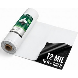 VEVOR Πλαστικό Φύλλο 0,3 mm 3,05 x 30,48 m Βαρέως Τύπου Ρολό Πολυαιθυλενίου, Παχύ Κάλυμμα Ζωγράφων, Κάλυψη Πολυαιθυλενίου για Φράγμα Ατμών Υπόγειου Χώρου, Έλεγχος Ζιζανίων, Κήπος, Μαύρο & Λευκό
