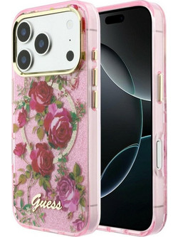 Guess IML Metal Glitter Blossom MagSafe Back Cover Pink (iPhone 18 Pro / 17 Pro)
