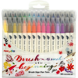 Set Μαρκαδόρος Πινέλο Με Διπλή Μύτη Sign Pen Twin Pentel