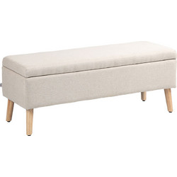 HOMCOM Πάγκος Αποθήκευσης 110x39x45 εκ. με Υφασμάτινη Επένδυση Λινού, Πόδια από Ξύλο Καουτσούκ, 220 kg, Μπεζ 838-175V00BG