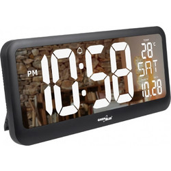 Large Digital Clock Wall Mount Free Standing with Temperature Sensor 37x17cm LCD Display Power Adapter & Battery Operated GB214