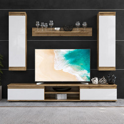 Σύνθετο σαλονιού Sandro pakoworld καρυδί-λευκό 175x37x160εκ - PAKOWORLD