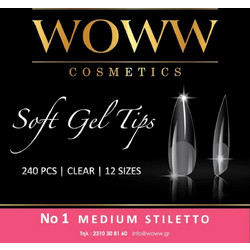 Woww Cosmetics Soft Gel 1 Medium Stiletto Tips Νυχιών 240τμχ