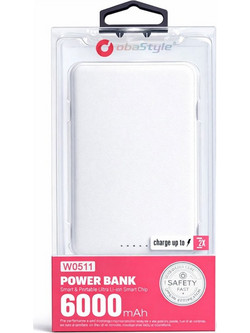 ObaStyle Powerbank 6000mAh Ultra Slim με Καλώδια Micro USB & Lightning, λευκό
