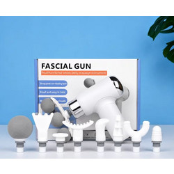 Mini Massage Gun Πιστόλι Μασάζ Σώματος με 6 Επίπεδα Έντασης & 9 Κεφαλές - Fascial Gun - ΛΕΥΚΟ