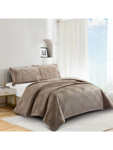 Σετ Κουβερλί Ημίδιπλο 180x240cm Luxury Velvet Palmira Taupe