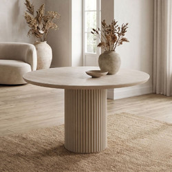 0291770 Τραπέζι Hazar Megapap Mdf χρώμα travertine - sandstone O119,5x76εκ. MDF, 1 Τεμάχιο