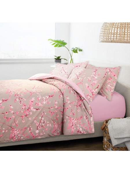 3193 Πάπλωμα 100% Βαμβάκι Percale 240x240 3 τεμ. Μπεζ-Ροζ Υπέρδιπλο Nexttoo