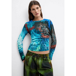 Desigual γυναικεία πλεκτή μπλούζα Pompom Lacroix - 26WWJF02 Τυρκουάζ