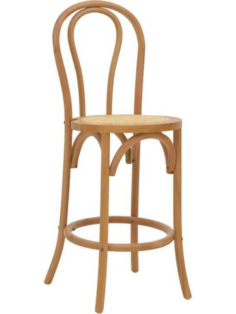 Σκαμπό μπαρ Thonet pakoworld φυσικό ξύλο οξιάς-έδρα φυσικό rattan 41x50x105εκ
