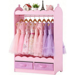 VEVOR Kids Dress Up Storage, with Mirror, Toddler Costume Wardrobe with Drawer, Dress Up Wardrobe Closet for Little Girls, Pretend Storage Dresser, Costume Organizer, for Bedroom, Kids Room, Pink