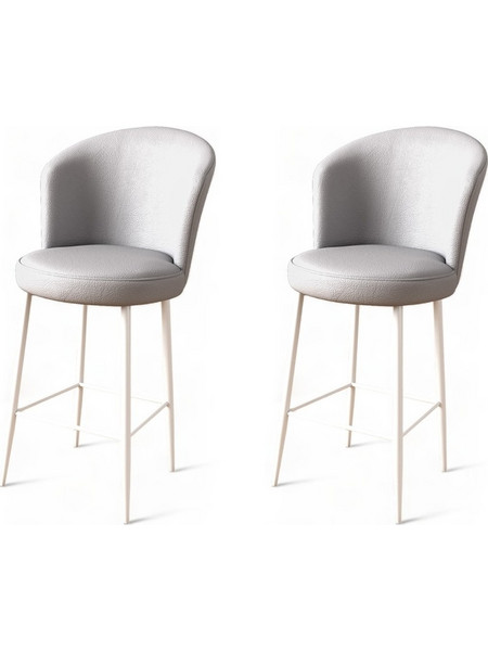 Bar Stool Set (2 Pieces) Uras Grey, White Fabric: Faux Leather 46x40x107 cm