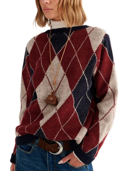 Attrattivo γυναικεία πλεκτή oversized μπλούζα με ρόμβους 9P24002-1