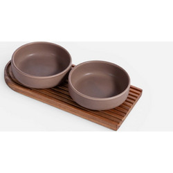 Μπωλ Menti Για Σως Σε Ξύλινη Βάση 21,1X9,7X3,8 (Σετ 3τμχ) Brown Nef-Nef Homeware Κεραμικό,Ξύλο