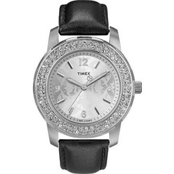Timex Γυναικείο Ρολόι με Μαύρο Δερμάτινο Λουράκι T2N150