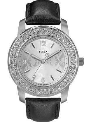 Timex Γυναικείο Ρολόι με Μαύρο Δερμάτινο Λουράκι T2N150