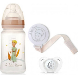 Kiokids Σετ Πλαστικά Μπιμπερό με Θηλή Σιλικόνης 6m+ Le Petit Prince 250ml + Πιπίλα + Κλιπ Πιπίλας