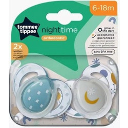 Tommee Tippee Night Time Ορθοδοντικές Πιπίλες Σιλικόνης Νυκτός 6-18m Moon Grey Blue 2τμχ