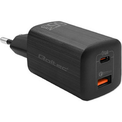 Qoltec Φορτιστής Χωρίς Καλώδιο με Θύρα USB-A & USB-C 65W Quick Charge 3.0 Black 50766