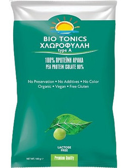 Bio Tonics Χλωροφύλλη Type A 100% Φυτική Πρωτεΐνη Αρακά Γράμμωσης Χωρίς Λακτόζη & Γλουτένη 100gr