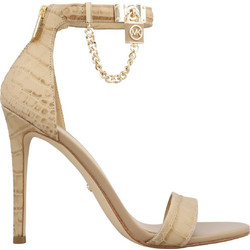 Michael Kors Hamilton Γυναικεία Πέδιλα Δερμάτινα Μπεζ με Λεπτό Πολύ Ψηλό Τακούνι 40F3HAHS1E-222