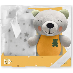 Interbaby Bear Κουβέρτα Αγκαλιάς Fleece με Λούτρινο 80x110 Κίτρινη