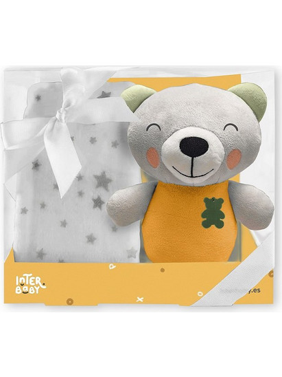 Interbaby Bear Κουβέρτα Αγκαλιάς Fleece με Λούτρινο 80x110 Κίτρινη