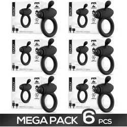 Tardenoche Dully Vibrating Ring 9.2cm Σετ Ελαστικά Δαχτυλίδια Πέους Σιλικόνης με Δόνηση Μαύρα 6τμχ