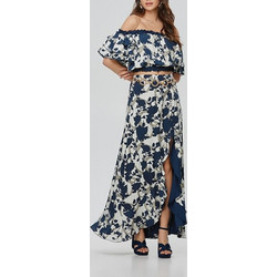 Lynne Μακριά Φούστα Υφασμάτινη Ψηλόμεση Floral Navy Μπλε Μπεζ 151-013004-61