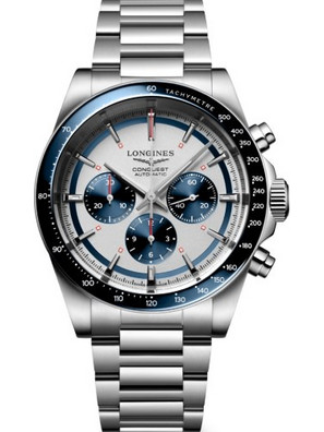 Longines Conquest Ανδρικό Ρολόι Χρονογράφος Αυτόματο με Ασημί Μεταλλικό Μπρασελέ L3.835.4.98.6